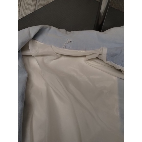 Women's MED White Blue Jacket Snaps Long Sleeve Stripes Pockets Cotton Nylon - Picture 3 of 6